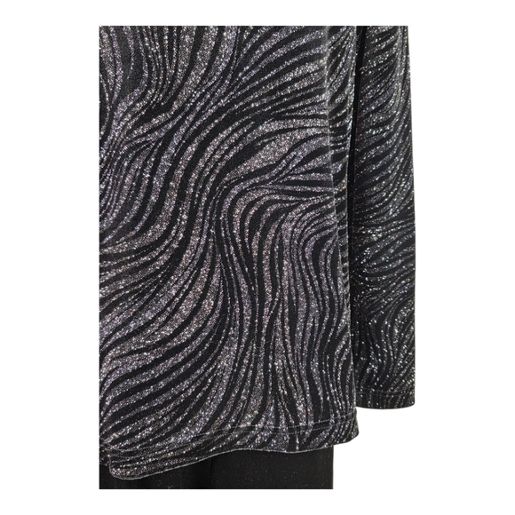 Sheri Martin Vintage 2PC Glitter Pantsuit Black Silver Faux Jacket Pant Set 6/10 - Picture 5 of 12
